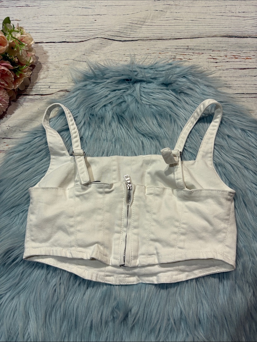 Hype and Vice Indiana University Denim White Corset Crop Top - Picture 6 of 7